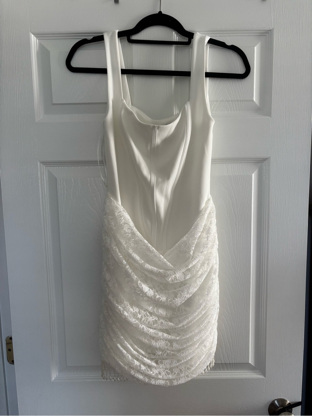 ASOS White Mini Dress with Square Neck and Tassel Trim - Picture 4 of 8